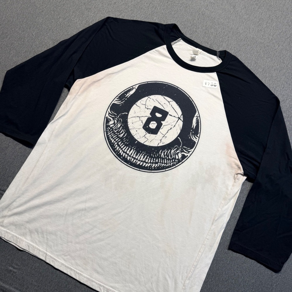 Bella Canvas Mens 8 Ball Graphic Raglan Baseball Tee White Black XL